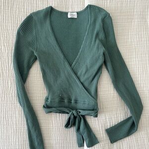 Aritzia Wilfred Green Ribbed Wrap Top